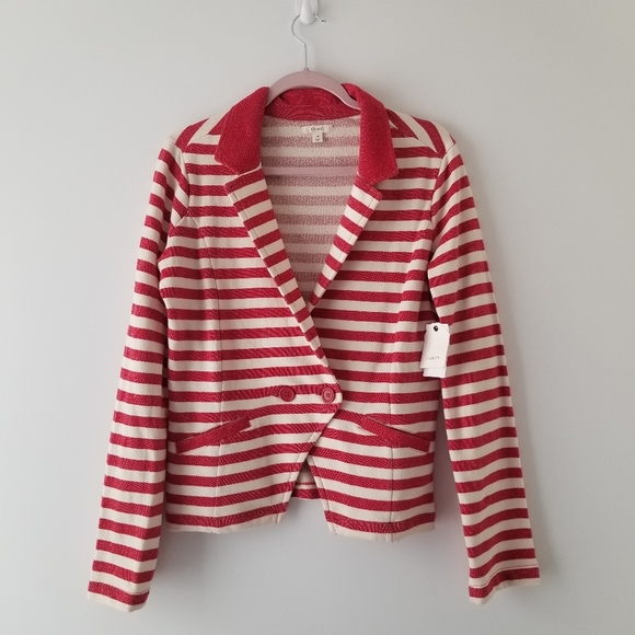 Caslon women's red and white stripped cotton blazer size M